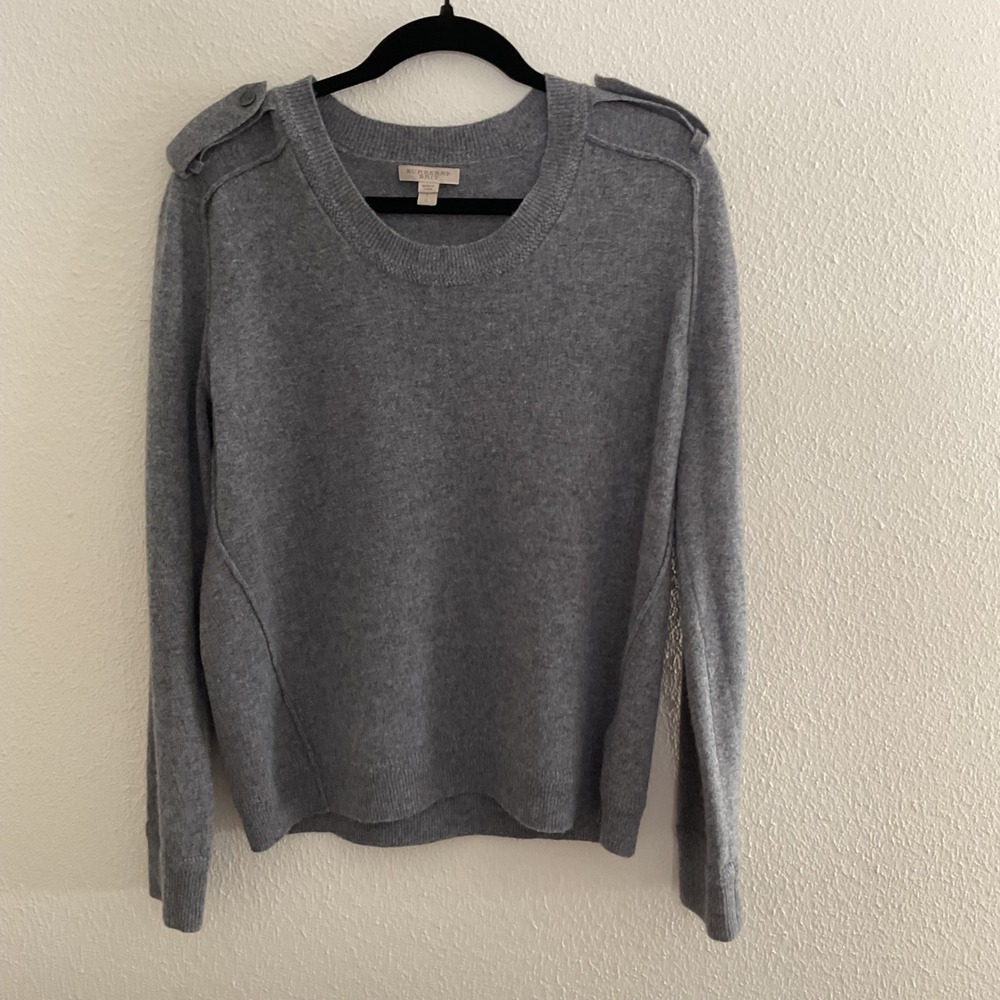 Burberry Brit Cashmere Gray Crewneck Sweater with Shoulder Epaulettes Mens Large
